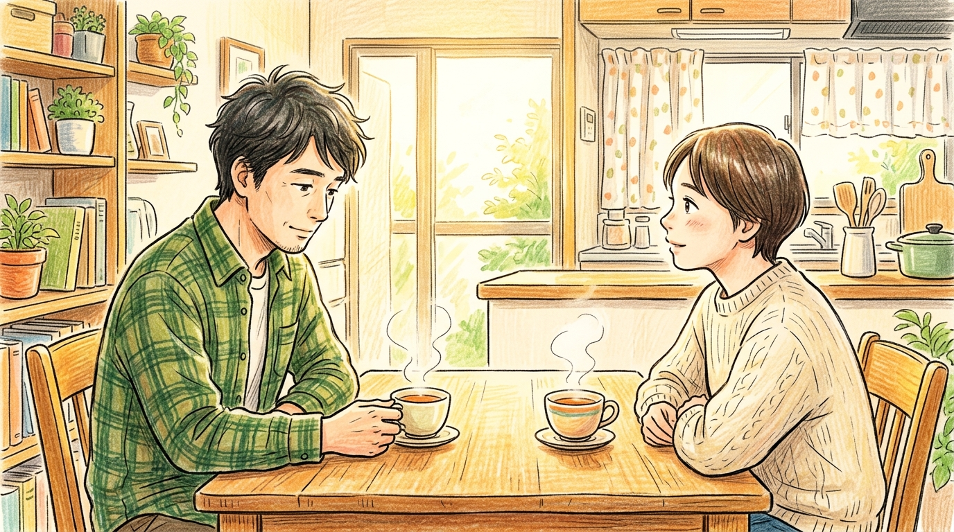 向かい合って座る二人